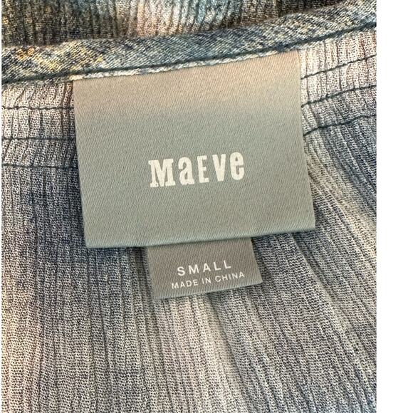 Maeve blue plaid 3/4 sleeves v neck tunic top blouse size small - Picture 3 of 15